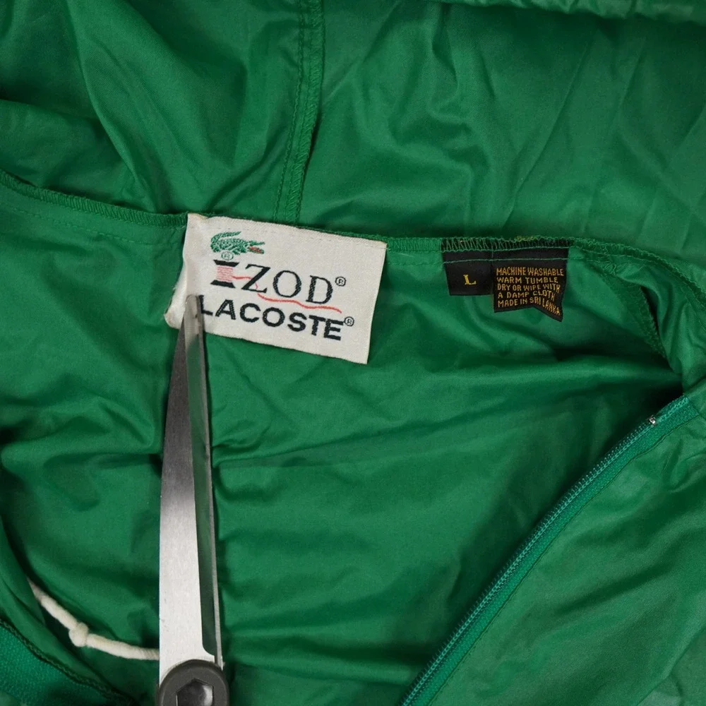 VTG‎ Izod Lacoste Anorak Mens Large Green Packable Windbreaker Hooded Jacket Y2K
